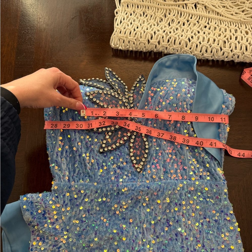 Elegant Strapless Blue Sequin Dress - Picture 14 of 14